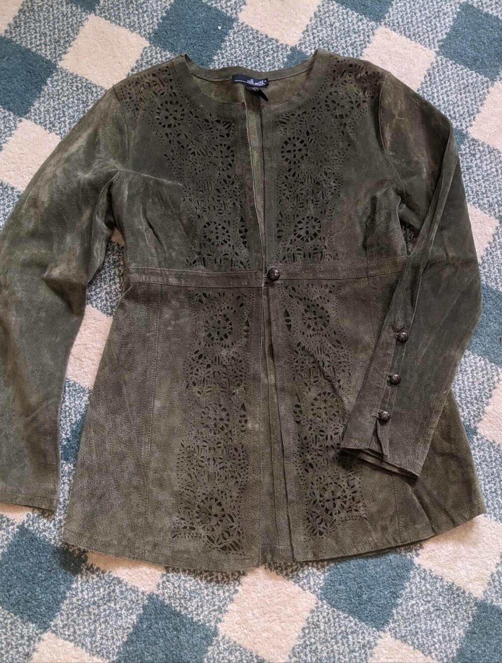 Vintage Willi Smith 100% Genuine Leather Suede Bohemian Olive Jacket Sz M